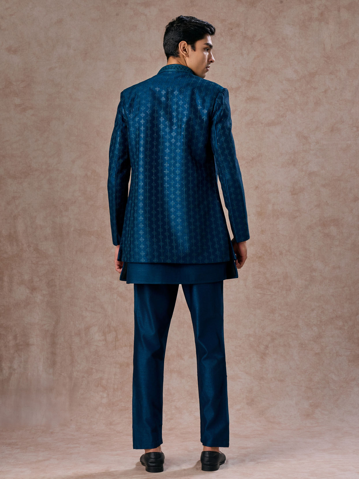 Manyavar Men Teal Blue Elegance Indo Western