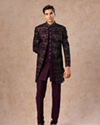 Manyavar Men Lavish Wine Velvet Indo Western Ensemble