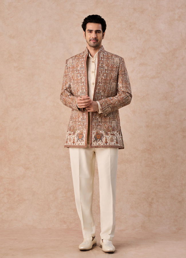 Manyavar Men Beige Royal Elegance Indo Western