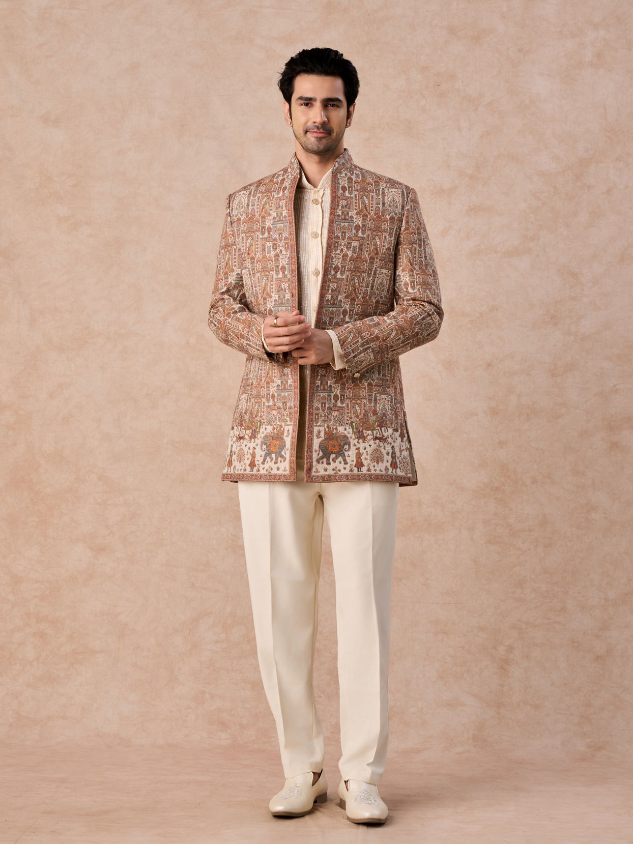 Manyavar Men Beige Royal Elegance Indo Western