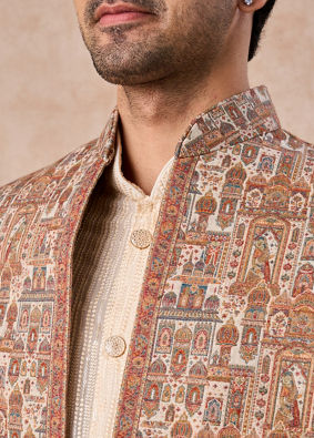 Manyavar Men Beige Royal Elegance Indo Western