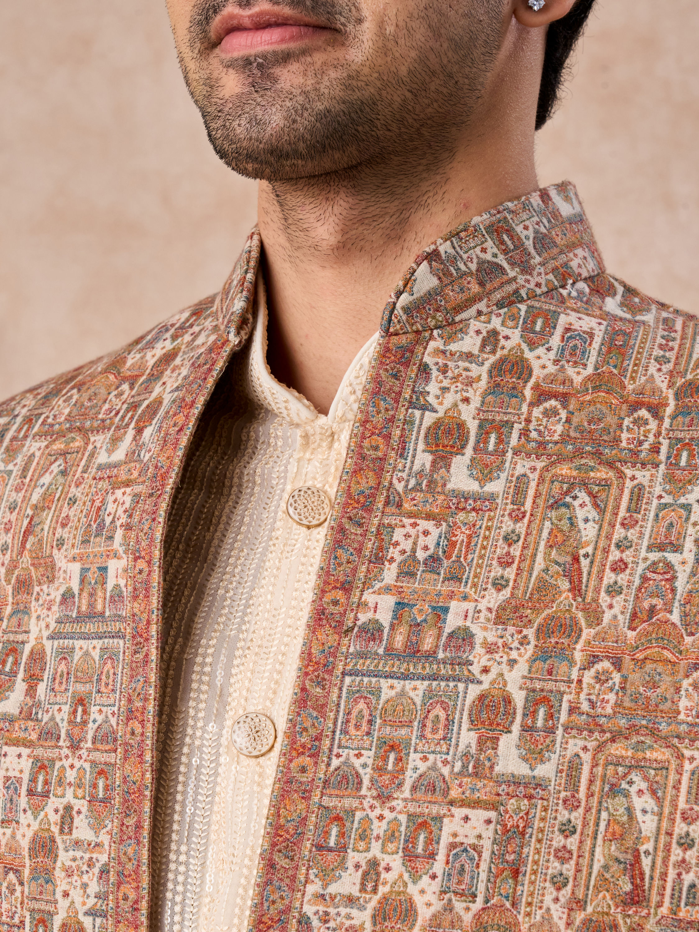 Manyavar Men Beige Royal Elegance Indo Western