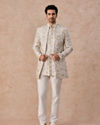 Manyavar Men Splendid Cream Georgette Indo Western
