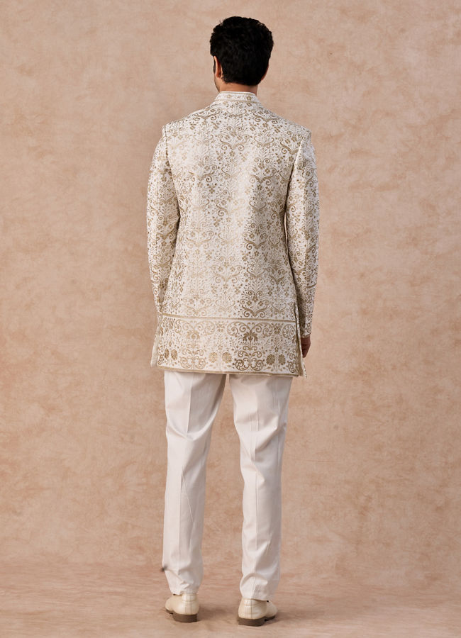 Manyavar Men Splendid Cream Georgette Indo Western