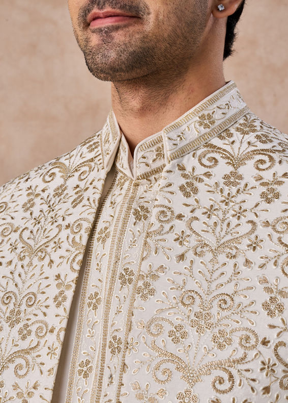 Manyavar Men Splendid Cream Georgette Indo Western