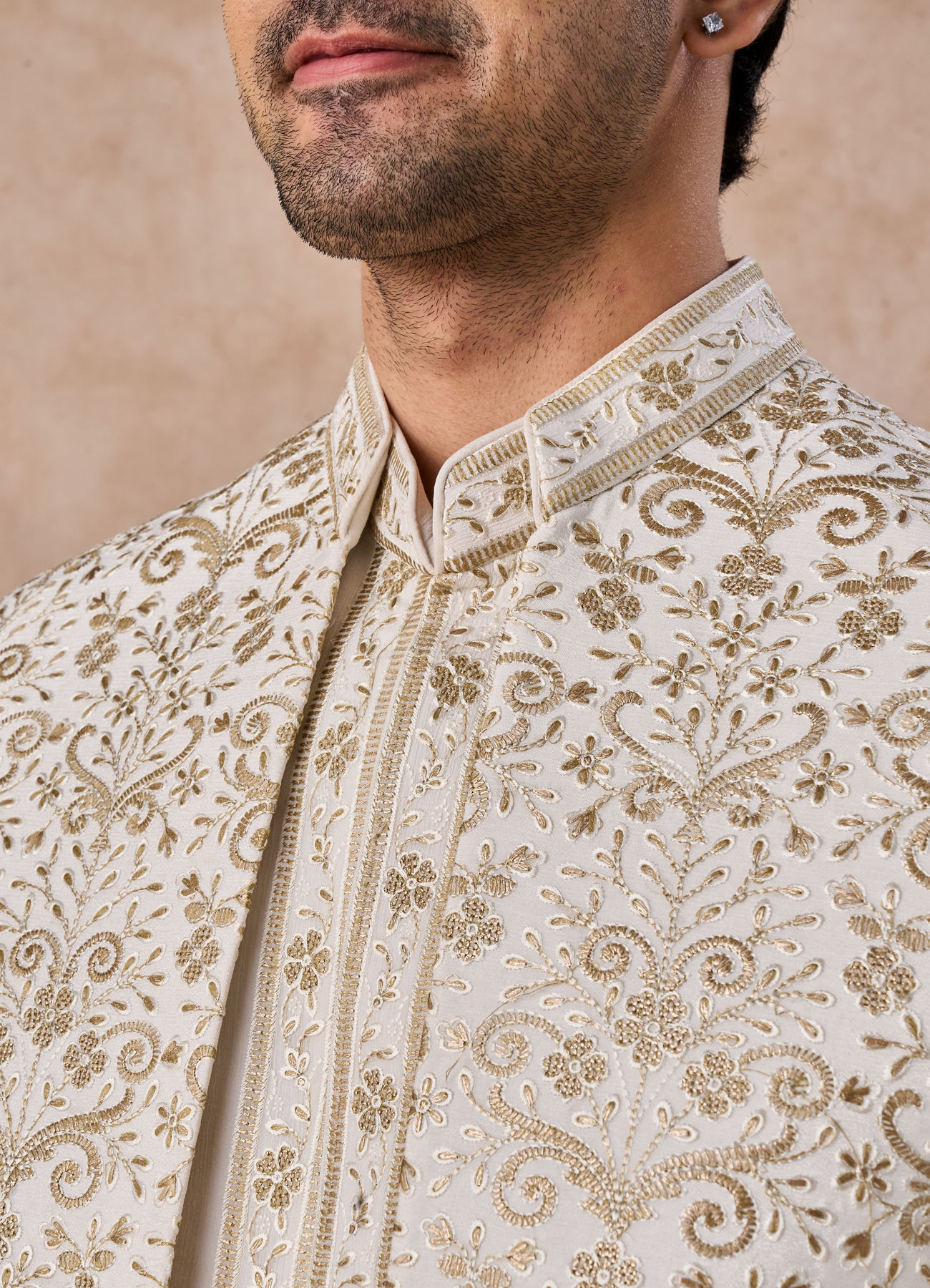 Manyavar Men Splendid Cream Georgette Indo Western