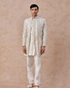 Manyavar Men Charming Cream Art Silk Indo Western