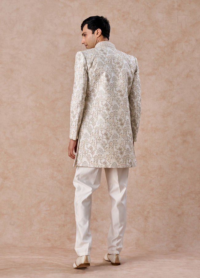 Manyavar Men Charming Cream Art Silk Indo Western