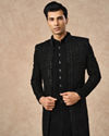 Manyavar Men Black Velvet Indo Western with Embroidery
