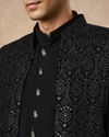 Manyavar Men Black Velvet Indo Western with Embroidery