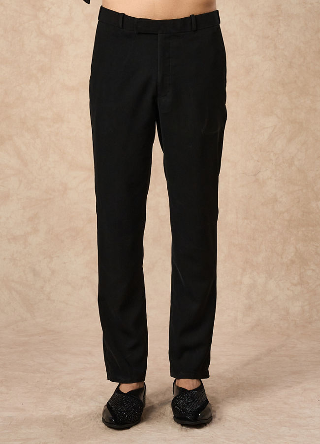 Manyavar Men Black Velvet Indo Western with Embroidery