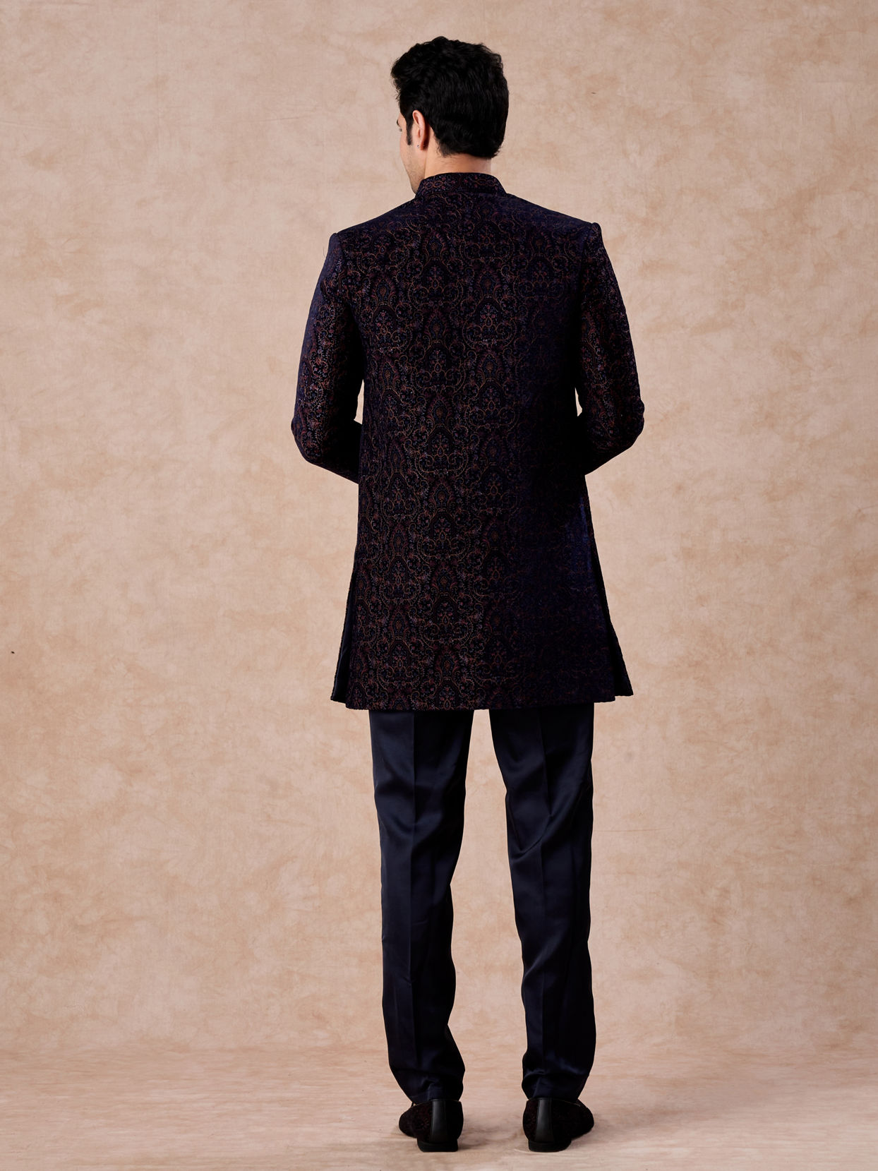 Manyavar Men Radiant Blue Velvet Indo Western