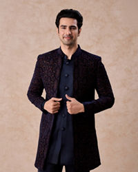 Manyavar Men Radiant Blue Velvet Indo Western