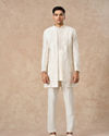Manyavar Men Cream Art Silk Indo Western Set with Embroidery