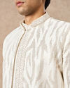 Manyavar Men Cream Art Silk Indo Western Set with Embroidery