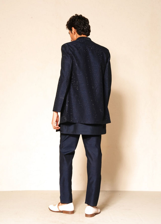 Manyavar Men Dark Blue Designer Indo Western