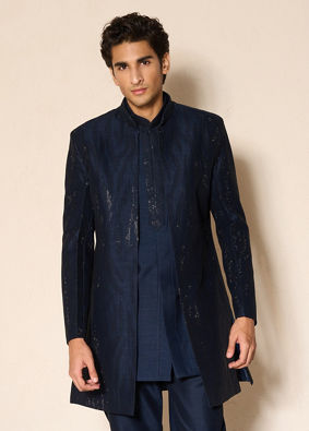 Manyavar Men Dark Blue Designer Indo Western