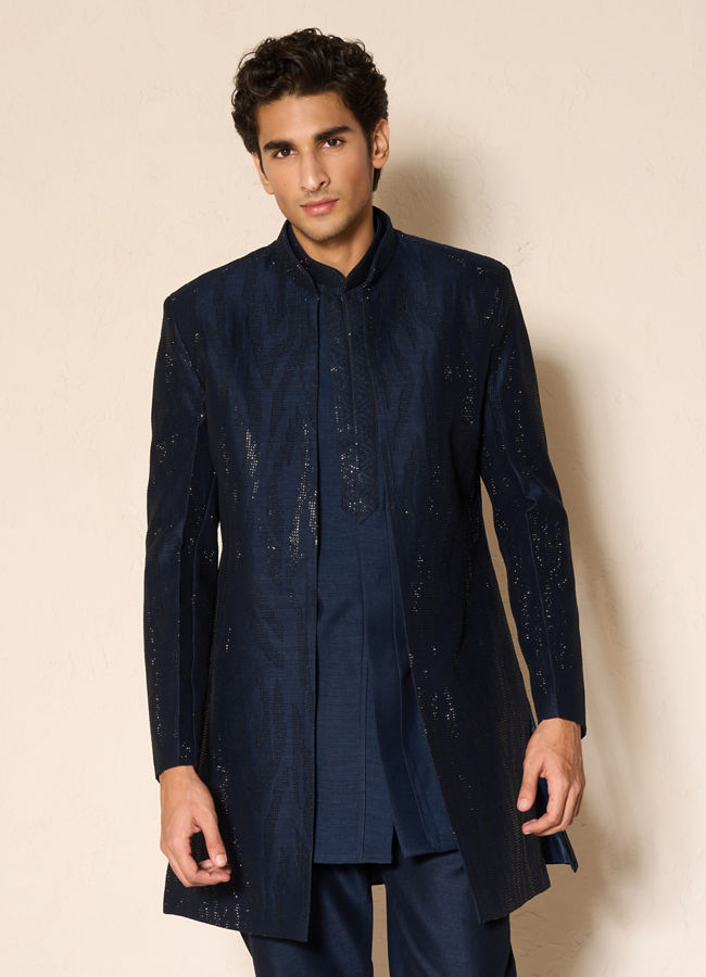 Manyavar Men Dark Blue Designer Indo Western