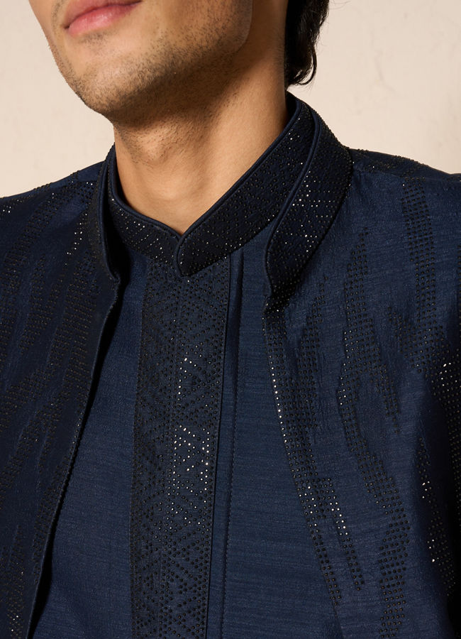 Manyavar Men Dark Blue Designer Indo Western