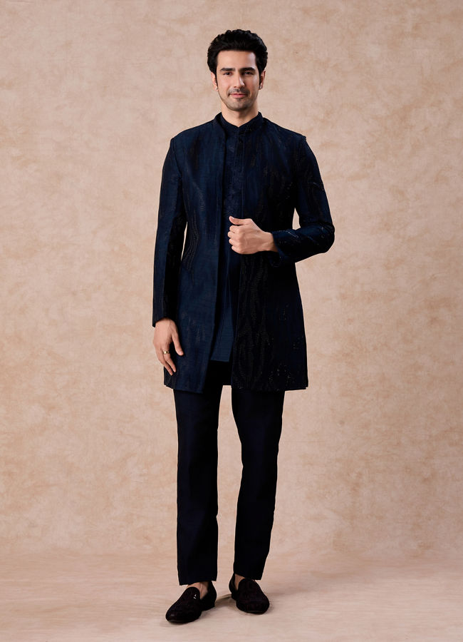 Manyavar Men Dark Blue Designer Indo Western