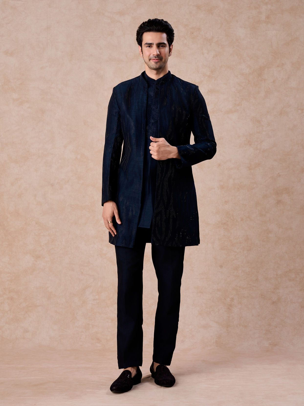 Manyavar Men Dark Blue Designer Indo Western