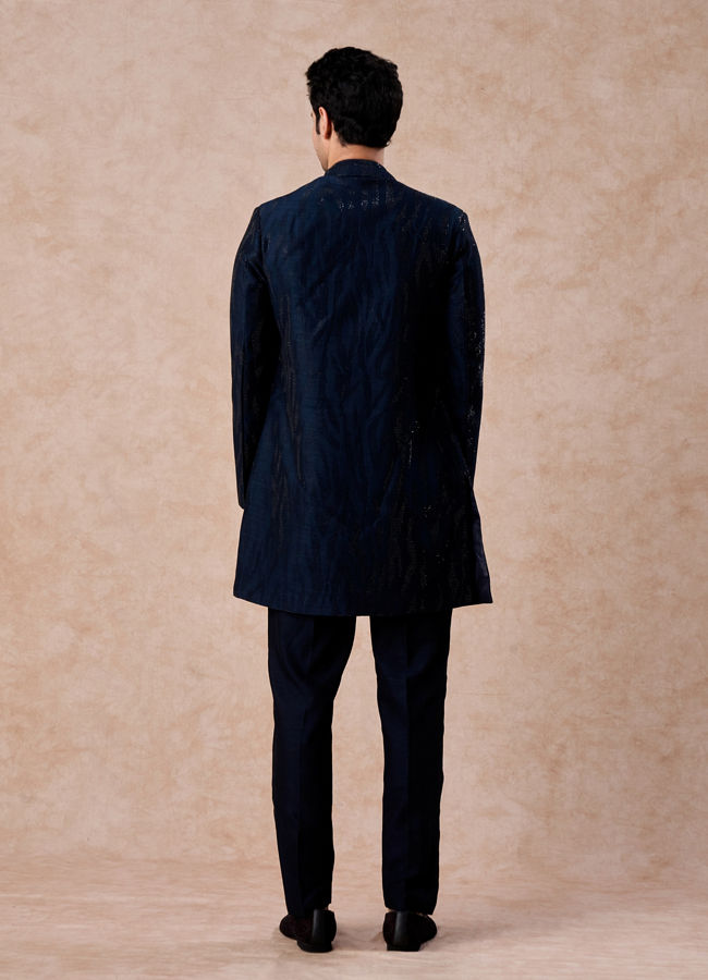 Manyavar Men Dark Blue Designer Indo Western