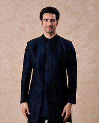 Manyavar Men Dark Blue Designer Indo Western