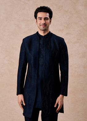 Manyavar Men Dark Blue Designer Indo Western