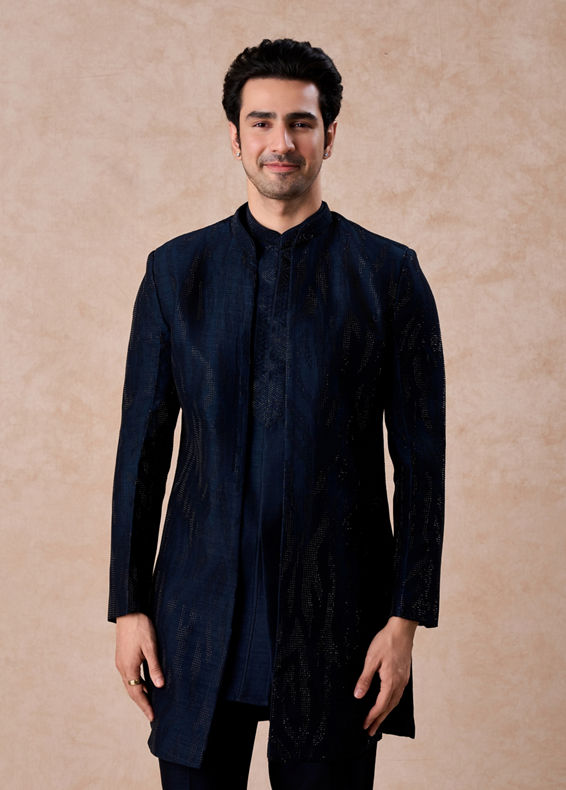 Manyavar Men Dark Blue Designer Indo Western