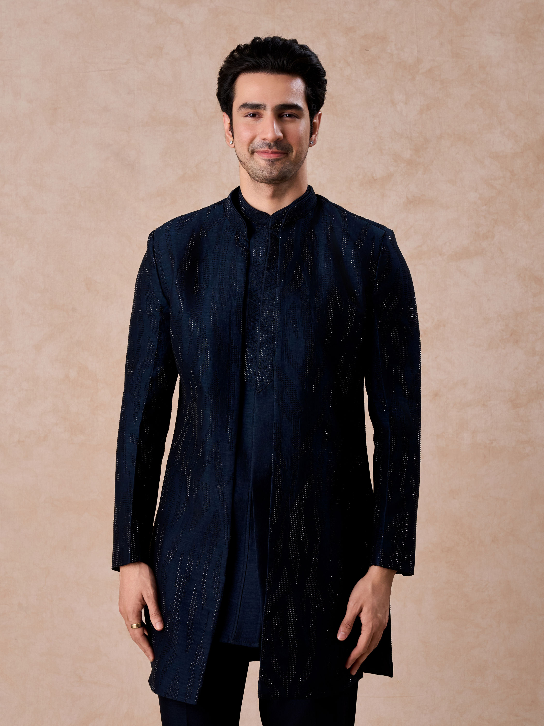 Manyavar Men Dark Blue Designer Indo Western