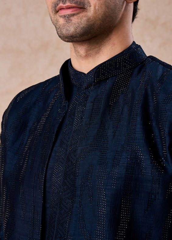 Manyavar Men Dark Blue Designer Indo Western