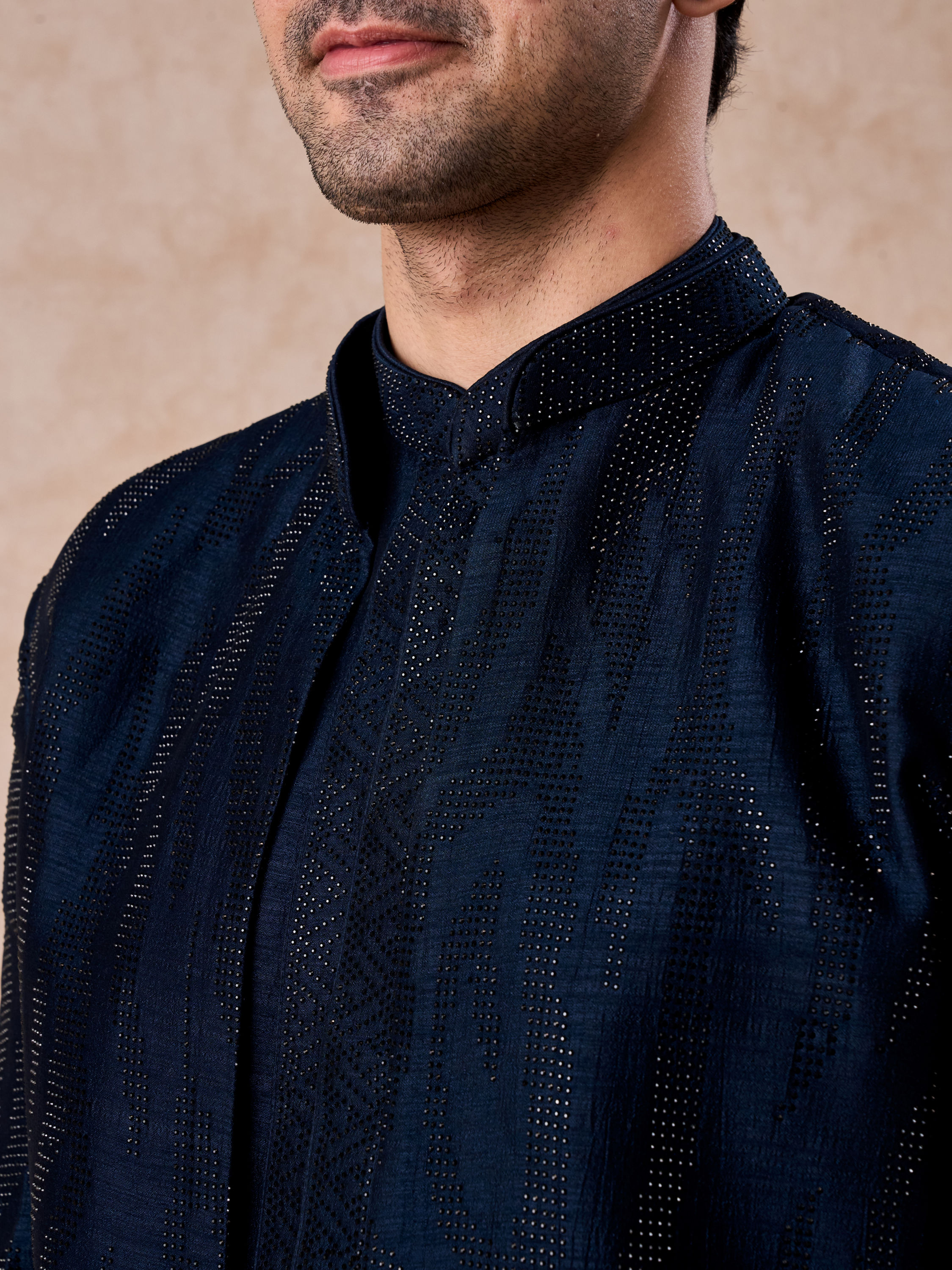 Manyavar Men Dark Blue Designer Indo Western