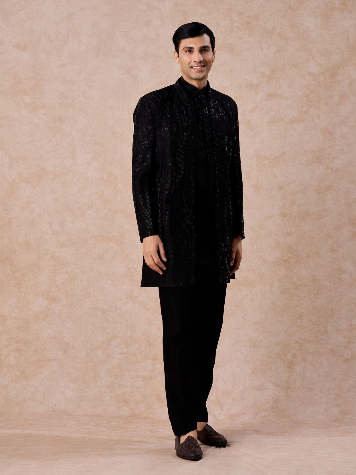 Manyavar Men Elegant Black Indo Western