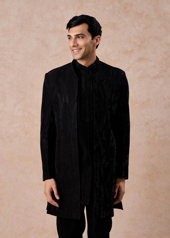 Manyavar Men Elegant Black Indo Western