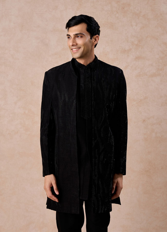 Manyavar Men Elegant Black Indo Western