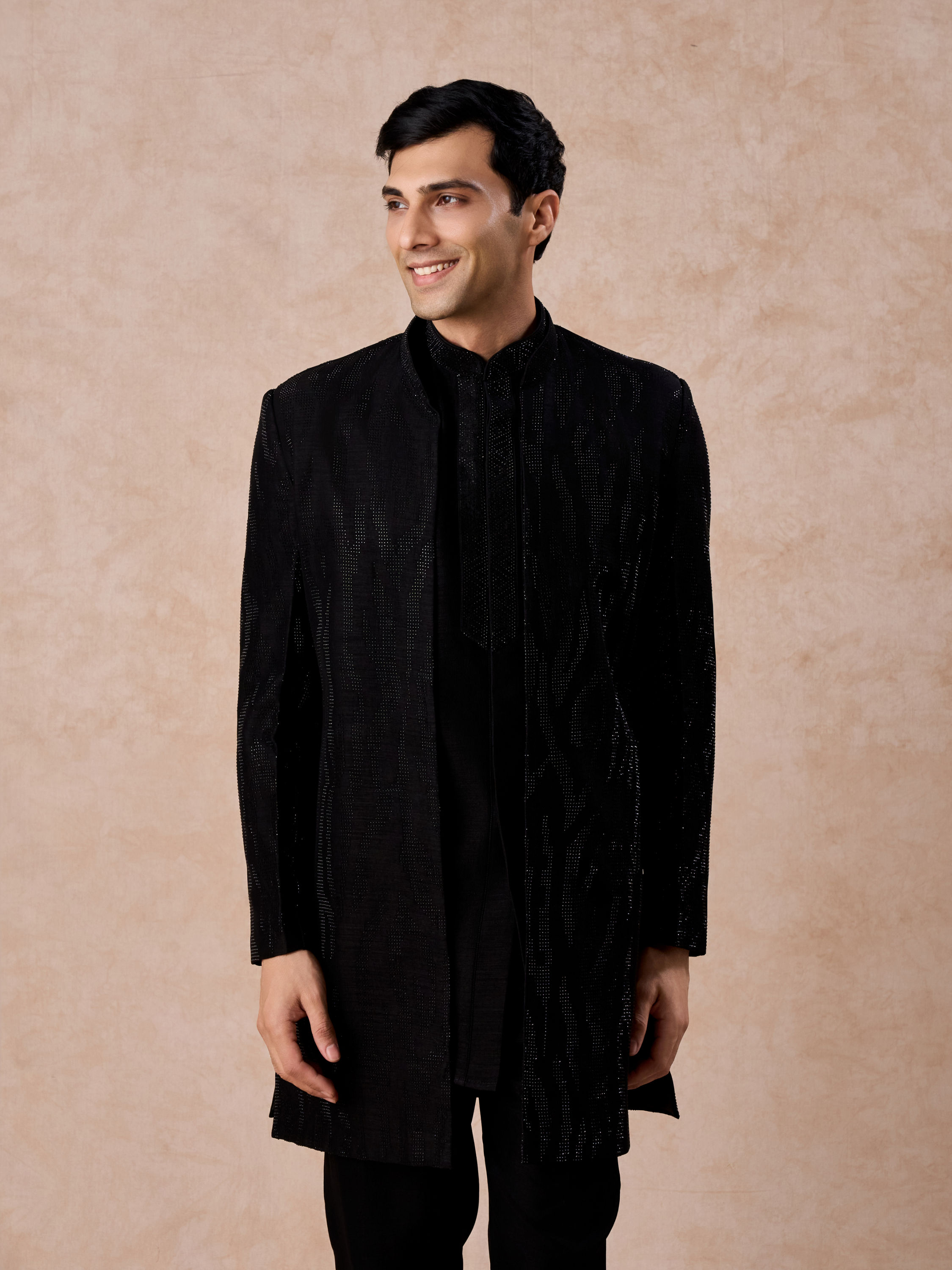 Manyavar Men Elegant Black Indo Western