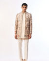 Manyavar Men Cream Georgette Elegance Indo Western