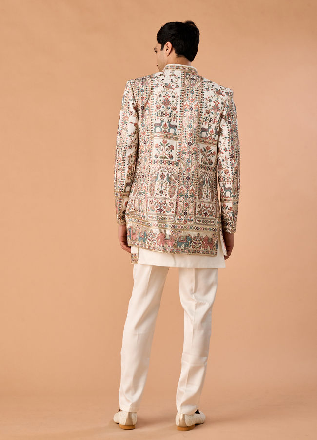 Manyavar Men Cream Georgette Elegance Indo Western