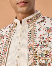 Manyavar Men Cream Georgette Elegance Indo Western