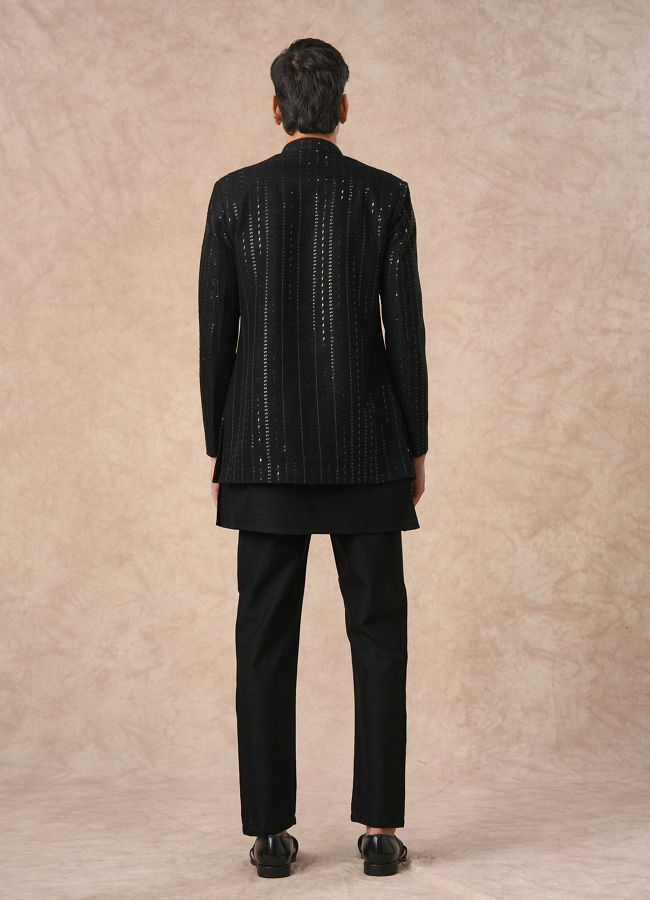 Manyavar Men Black Art Silk Indo Western with Sequins