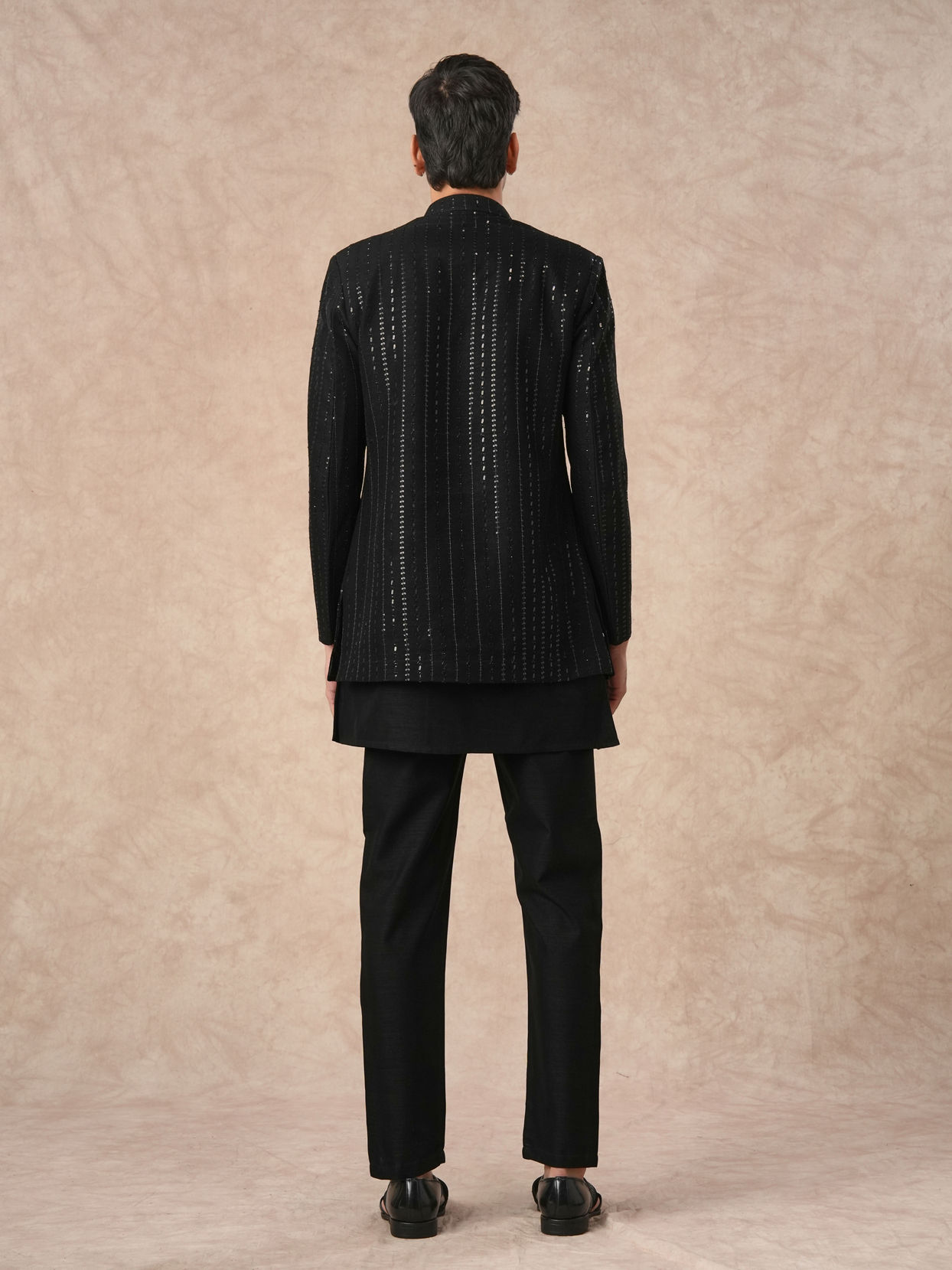 Manyavar Men Black Art Silk Indo Western with Sequins