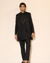 Manyavar Men Black Silk Indo Western with Sequins