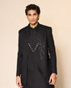 Manyavar Men Black Silk Indo Western with Sequins