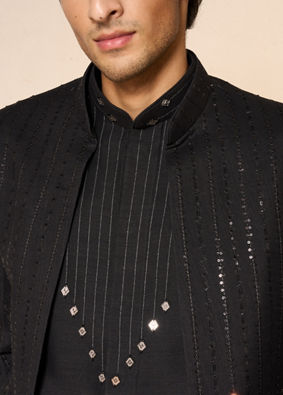 Manyavar Men Black Silk Indo Western with Sequins