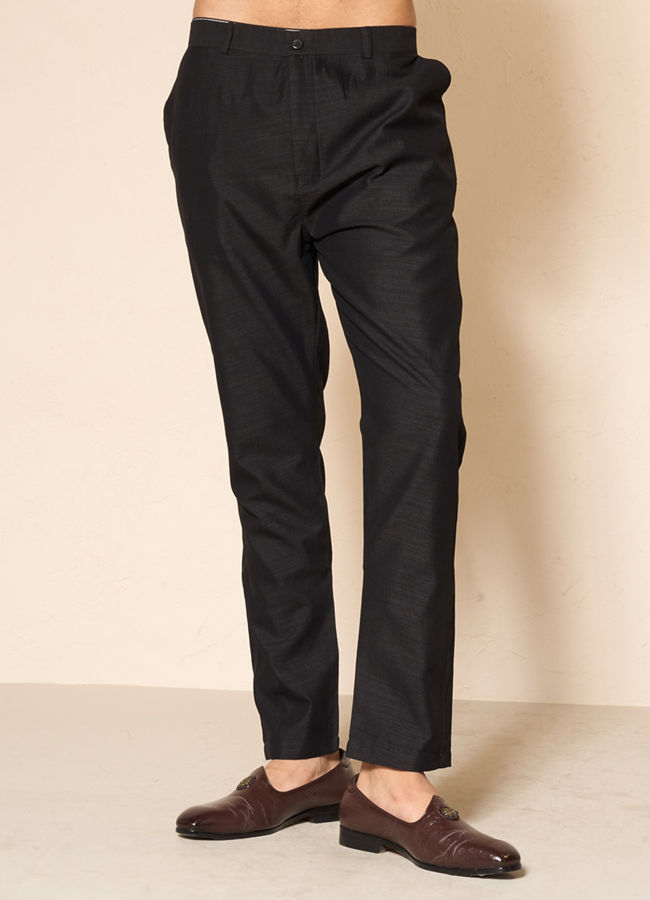 Manyavar Men Black Silk Indo Western with Sequins