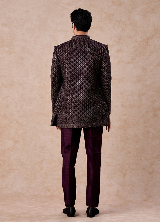 Manyavar Men Purple Majesty Georgette Indo Western