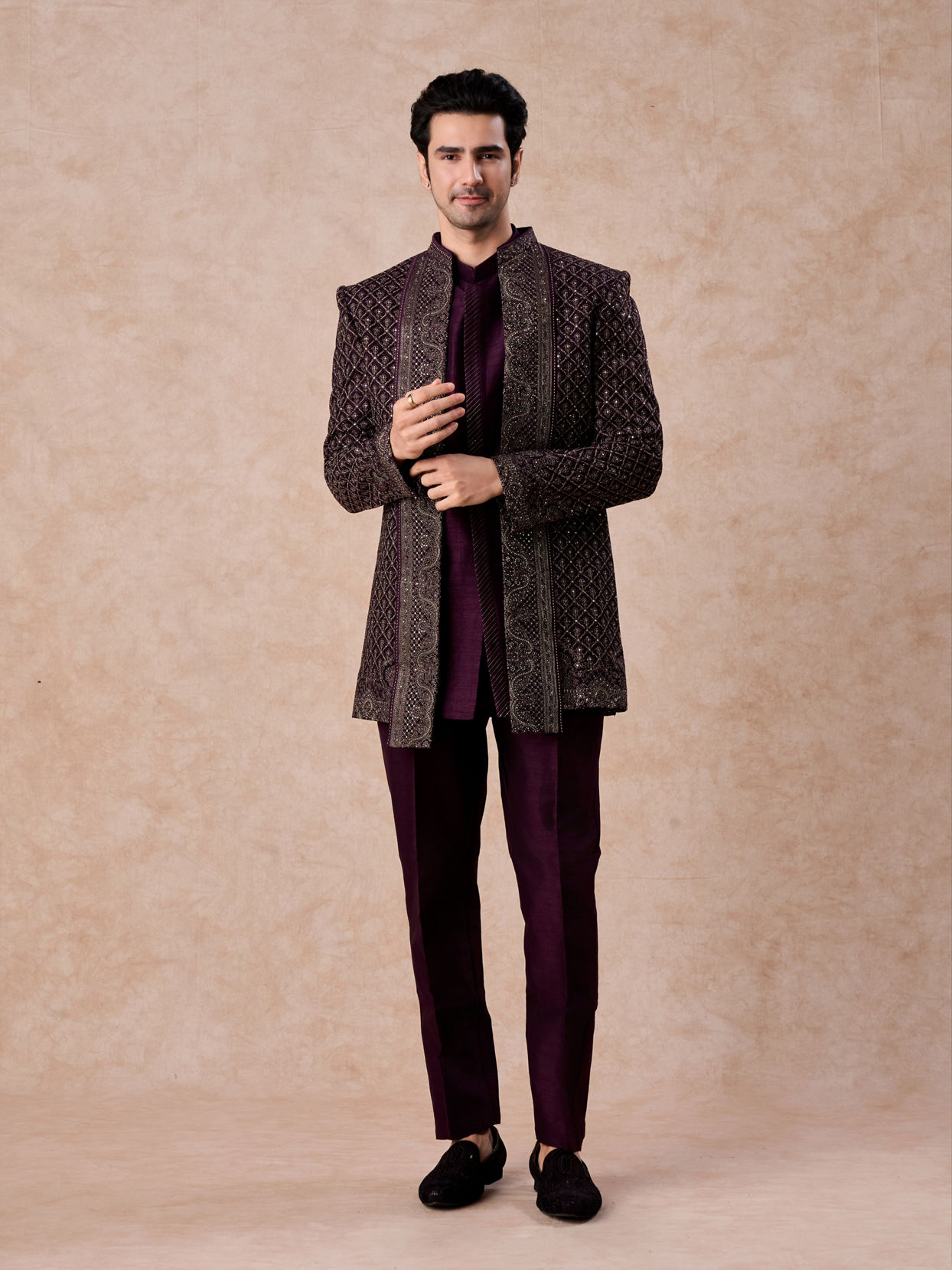 Manyavar Men Purple Majesty Georgette Indo Western