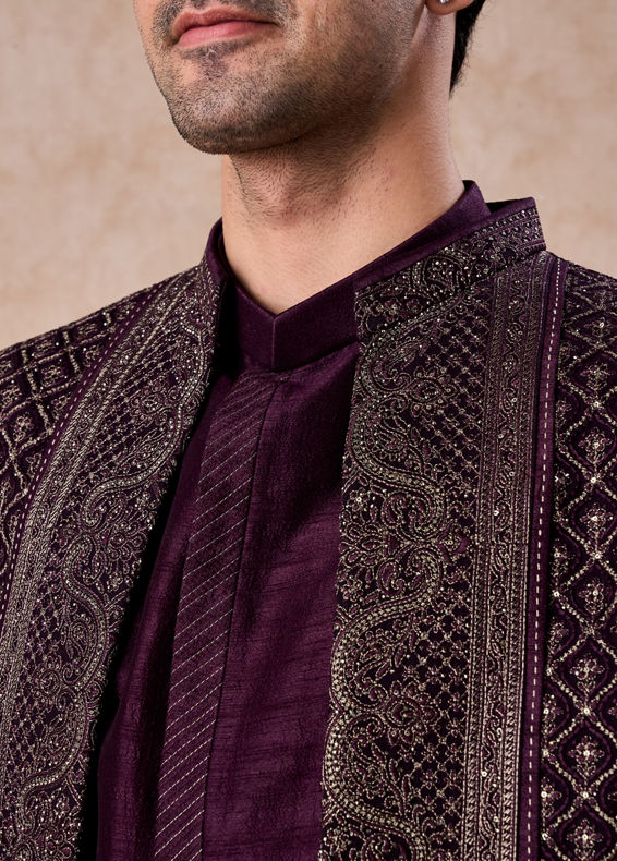 Manyavar Men Purple Majesty Georgette Indo Western