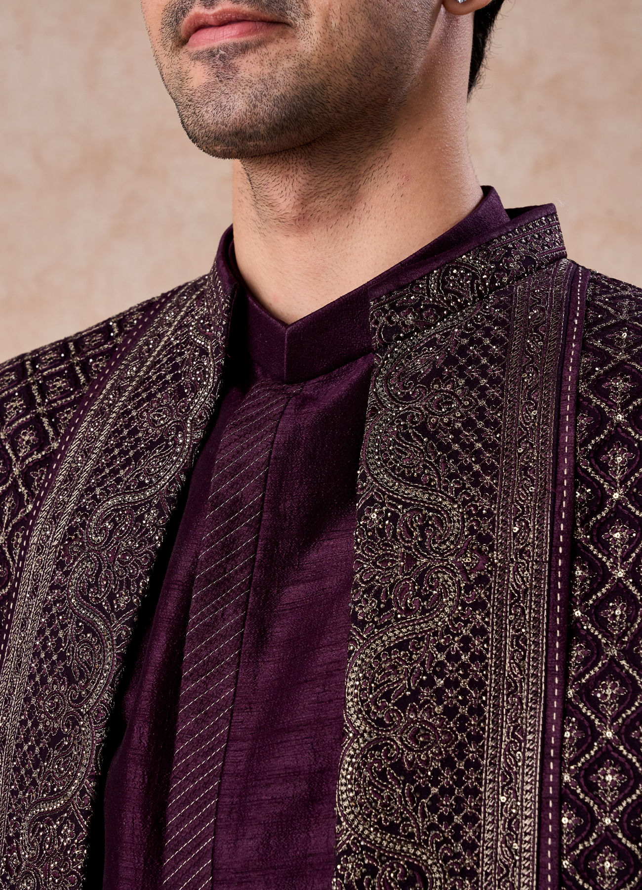 Manyavar Men Purple Majesty Georgette Indo Western