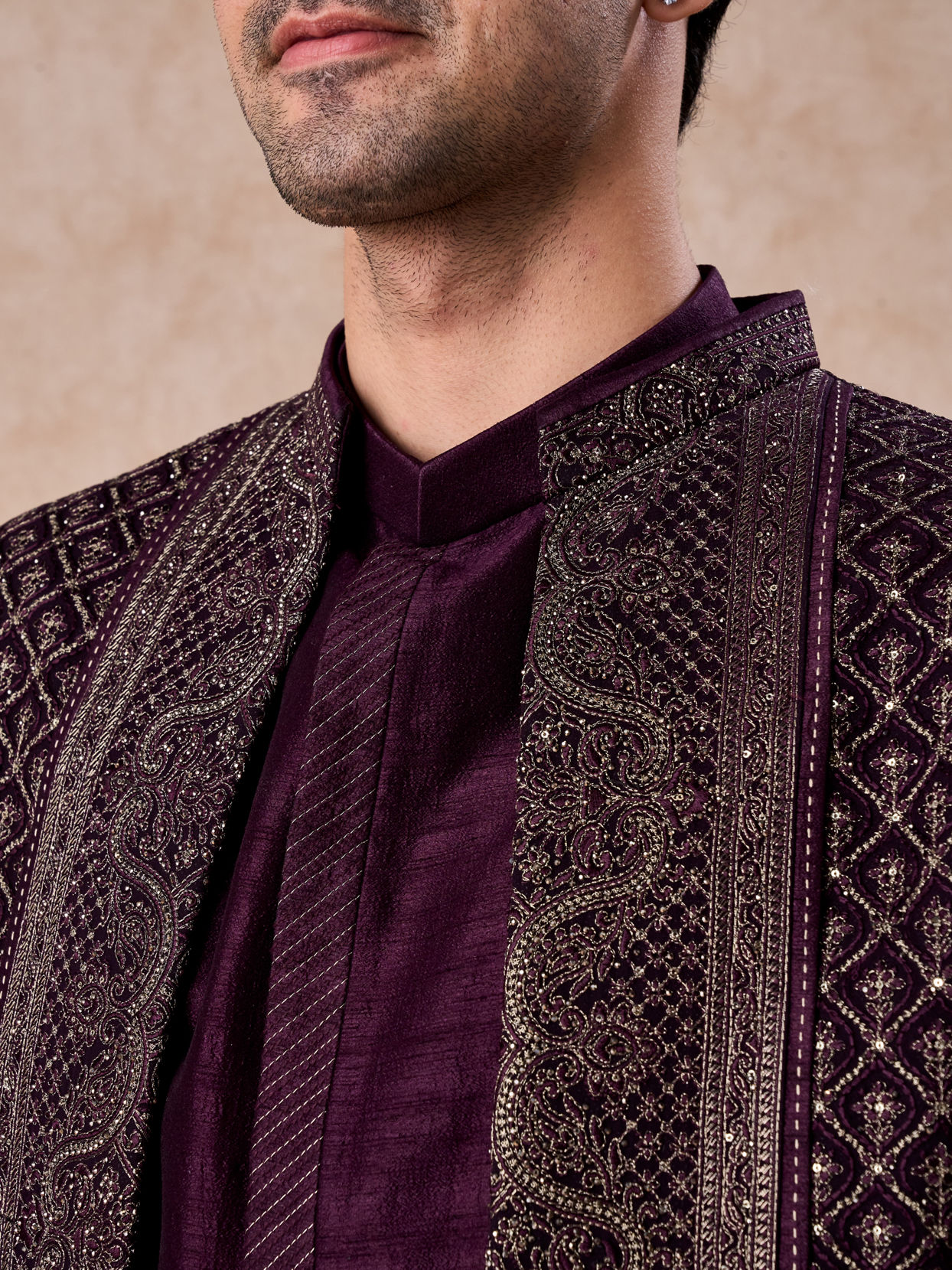 Manyavar Men Purple Majesty Georgette Indo Western